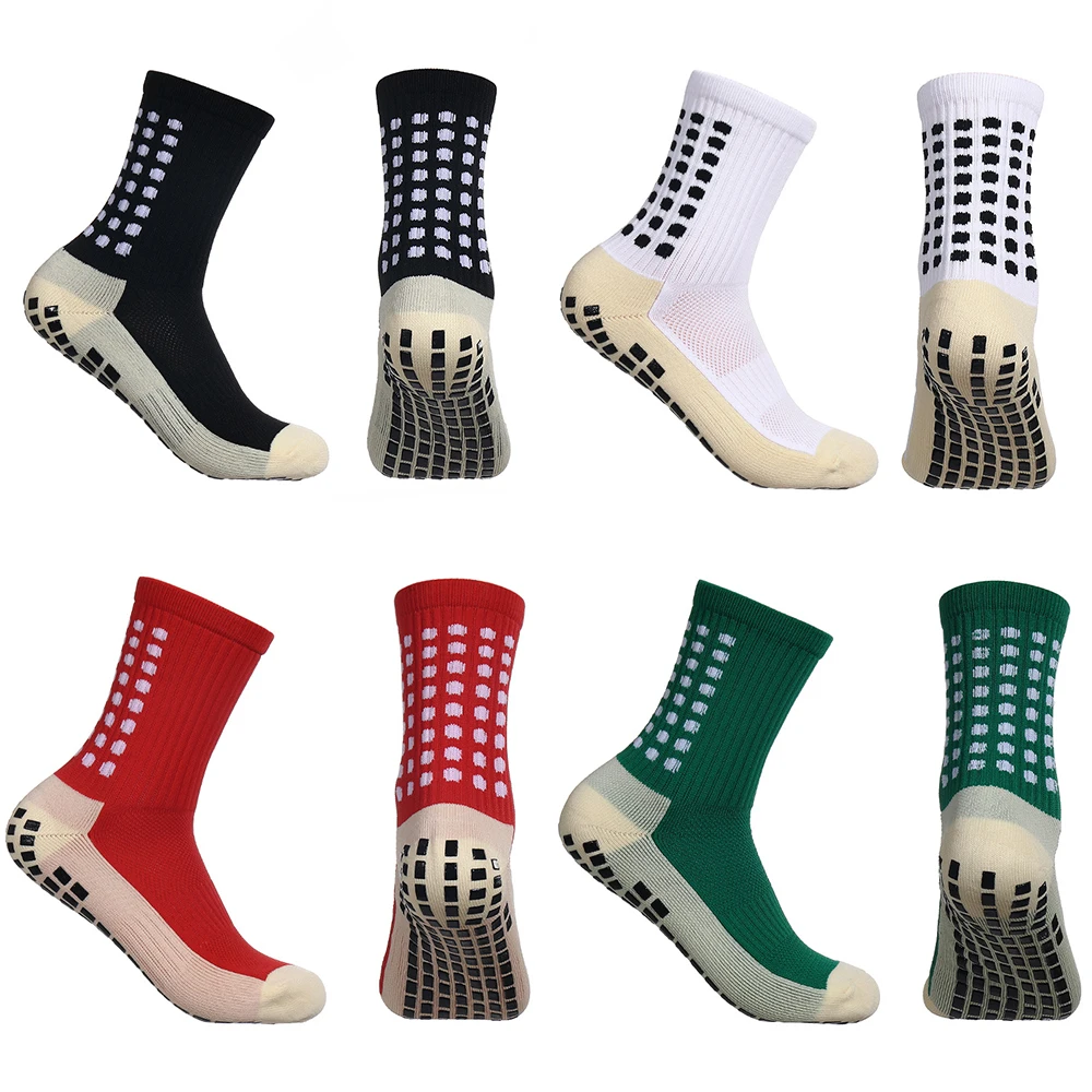 4 Pairs Non-Slip Men\'s Football Soccer Socks Mid-Length Cushioning Sports Cycling Grip Socks Thickened Towel Bottom Socks