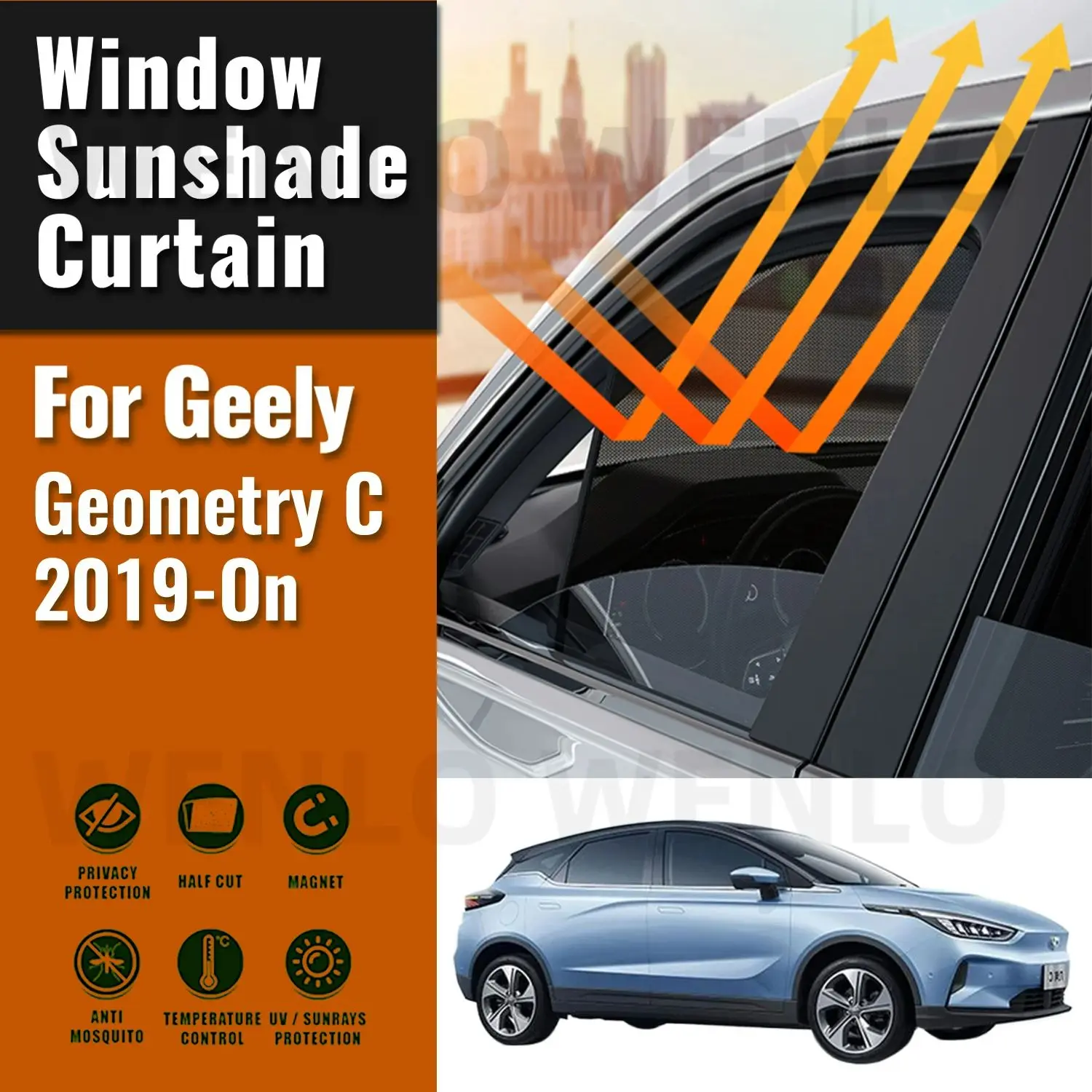 

For Geely Geometry C 2019 2020 2021 2022 2023 2024 Magnetic Car Sunshade Front Windshield Curtain Rear Side Window Sun Shade