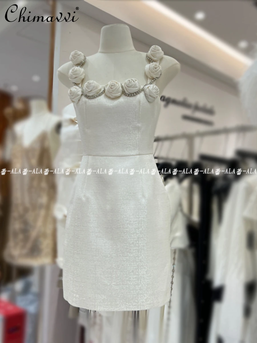 

2024 Summer New Fashion 3D Handmade Flower Sheath Dress High-End Slim Fit Sleeveless Elegant Short Party Dress for Women