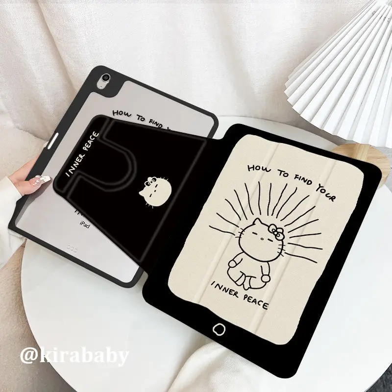 

Cute Hello Kitty Tablet Case For IPad Pro 2024 11 Inch Mini 6 Air 4 5 6 10 Gen 10.9 7th 8th 9th 10.2 Rotate With Pen Slot Cover