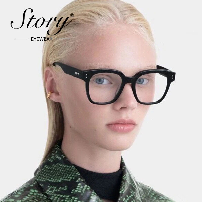 STORY Retro Trendy Green Ocean Lens Square Sunglasses Women Men New Classic Vintage Rivet Oversized Rectangle Sun Glasses S2297M image 2