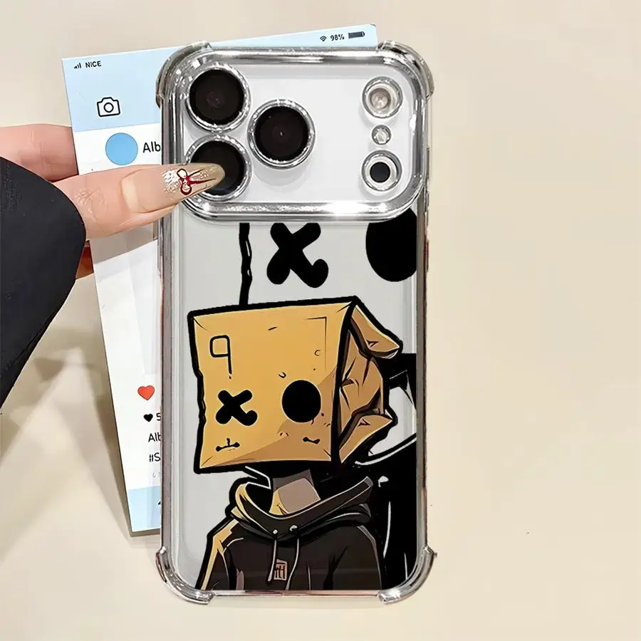 حافظة هاتف لهاتف ابل ايفون 17 اير 16e 16 15 14 بلس 13 12 11 برو ماكس غطاء ناعم نمط رجل ورقي كرتوني