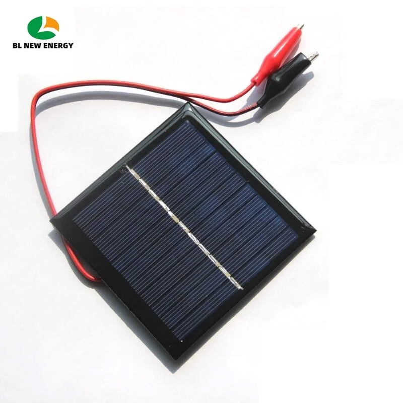 BUHESHUI 1W 5,5 V Mini célula Solar con pinza de cocodrilo para carga de batería de 3,7 V Panel Solar cuadrado 95*95MM 10 Uds