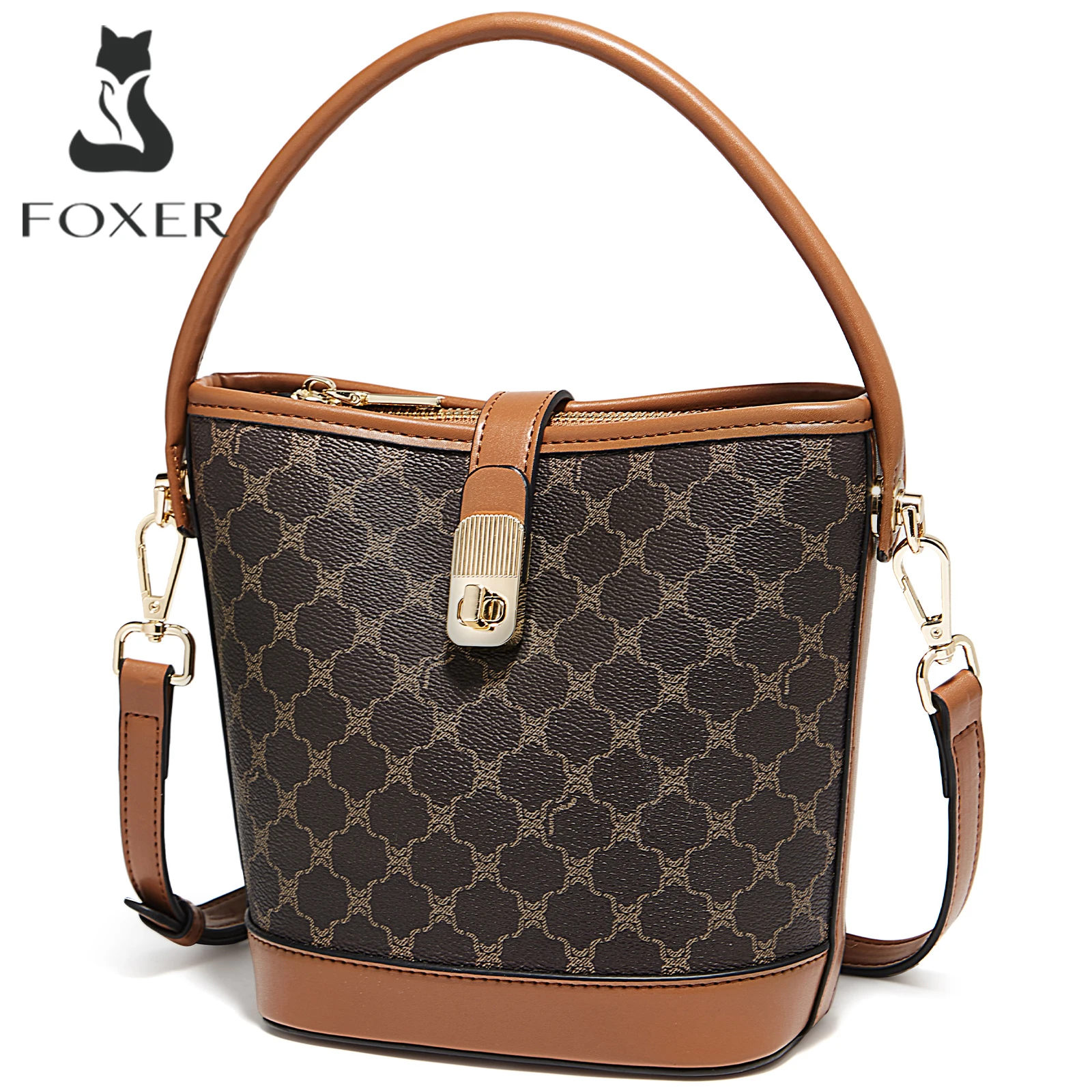 

FOXER PVC Retro Shoulder Bag Women's Handbag 2026 New Small Female Crossbody Purse Casual Bucket Bag
