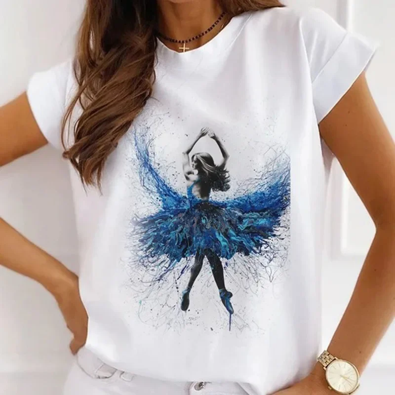 Stylowa afrykańska damska akwarela baleriny dziewczyna kreskówka koszulka z krótkim rękawem letnie topy ubrania w stylu vintage koszulka oversize — zdjęcie 4