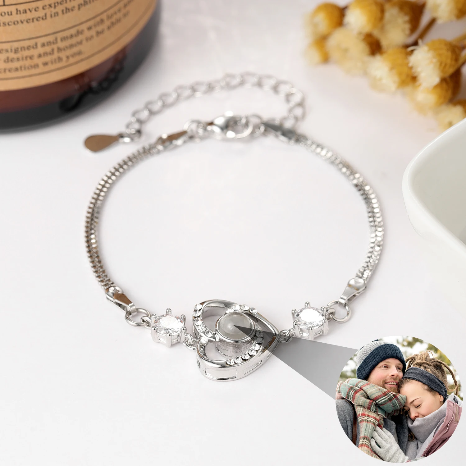 Personalized Picture Bracelet Custom Round Bracelets With Photos Bracelet Jewelry 925 Sterling Silver Diamond Memorial Jewelry