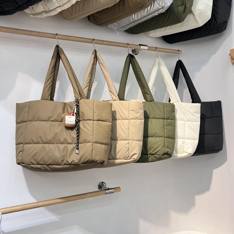 Winter Brand Design Duffel Bag for Women Big Totes Female Plaid Shoulder Bags Padded Handbags Down Cotton Bag Large Capacity