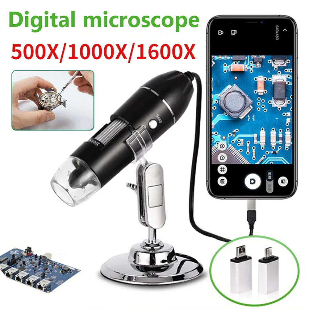 500X/1000X/1600X Digital Microscope Camera Type-C USB Portable Electronic Microscope For Soldering LED Magnifier Phone Repair