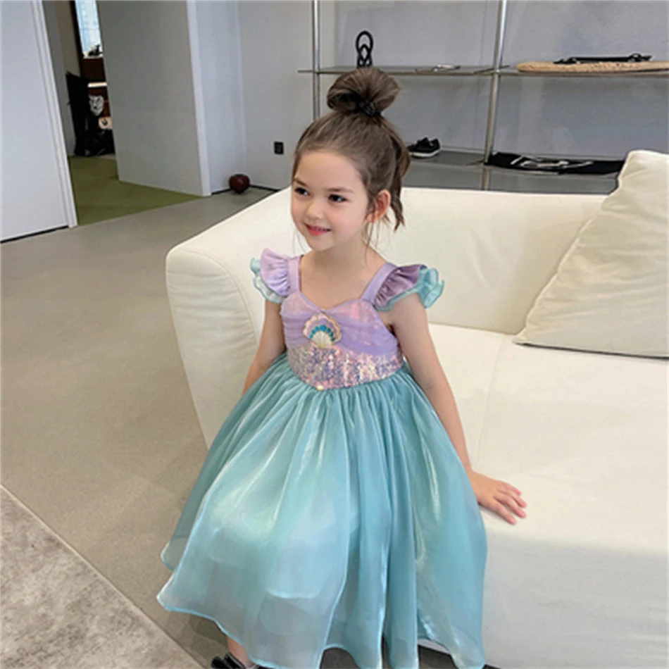 2024 Disney Little Mermaid Ariel Princess Costume Kids Dress For Girls Cosplay Children Carnival Birthday Party Clothes Mermaid