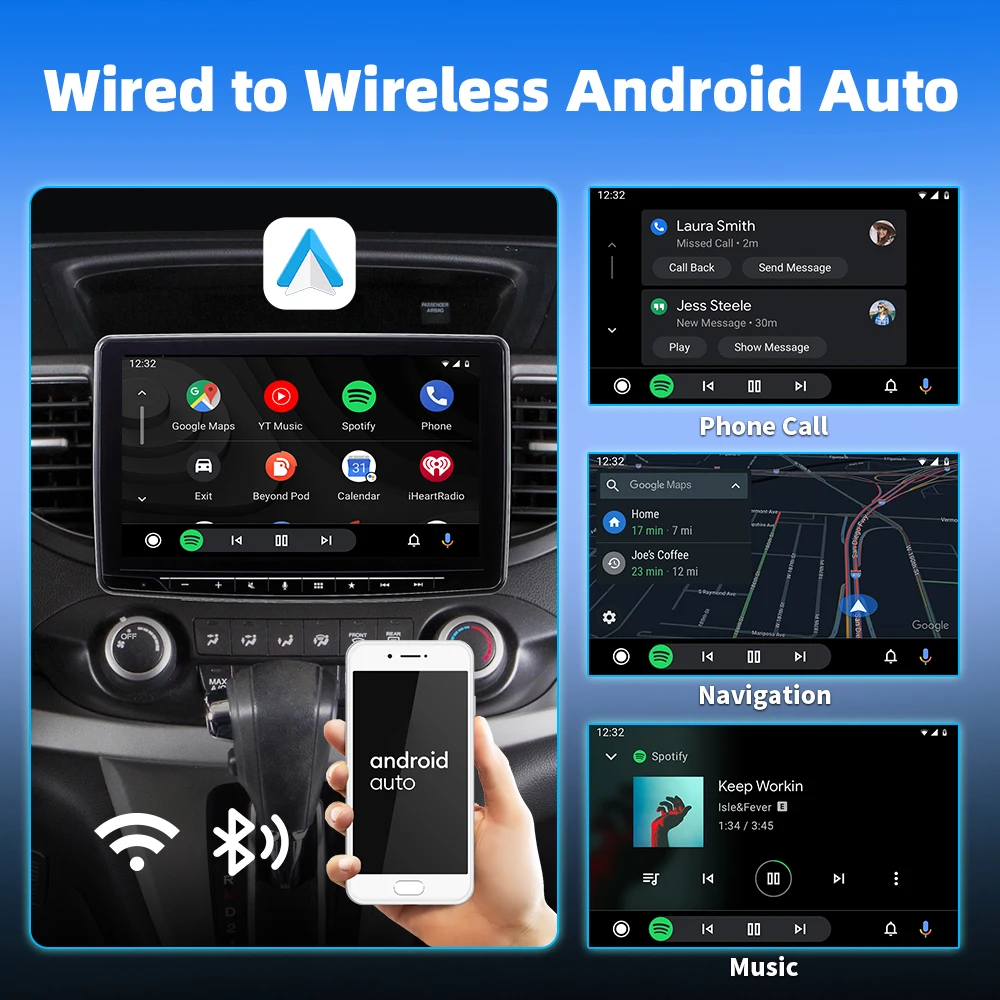 EKIY Wireless CarPlay Dongle Wireless Android Auto Adapter 2in1 AI Smart Box Car Intelligent Systems For Car With Wired CarPlay