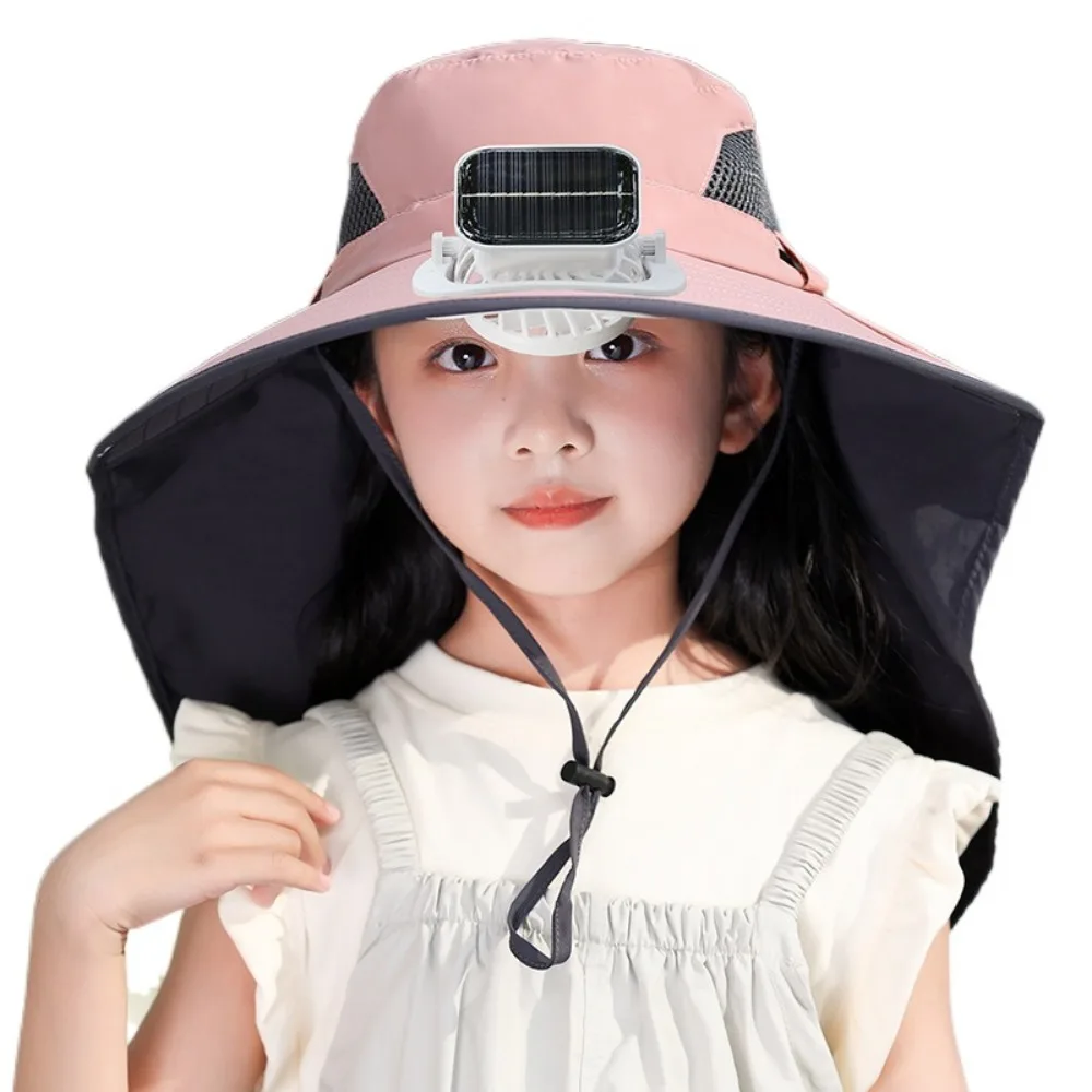 

Adjustable Children's Solar Fan Hat Waterproof USB Charging Summer Cooling Hat Sun Protection Breathable Wide Brim Sun Cap