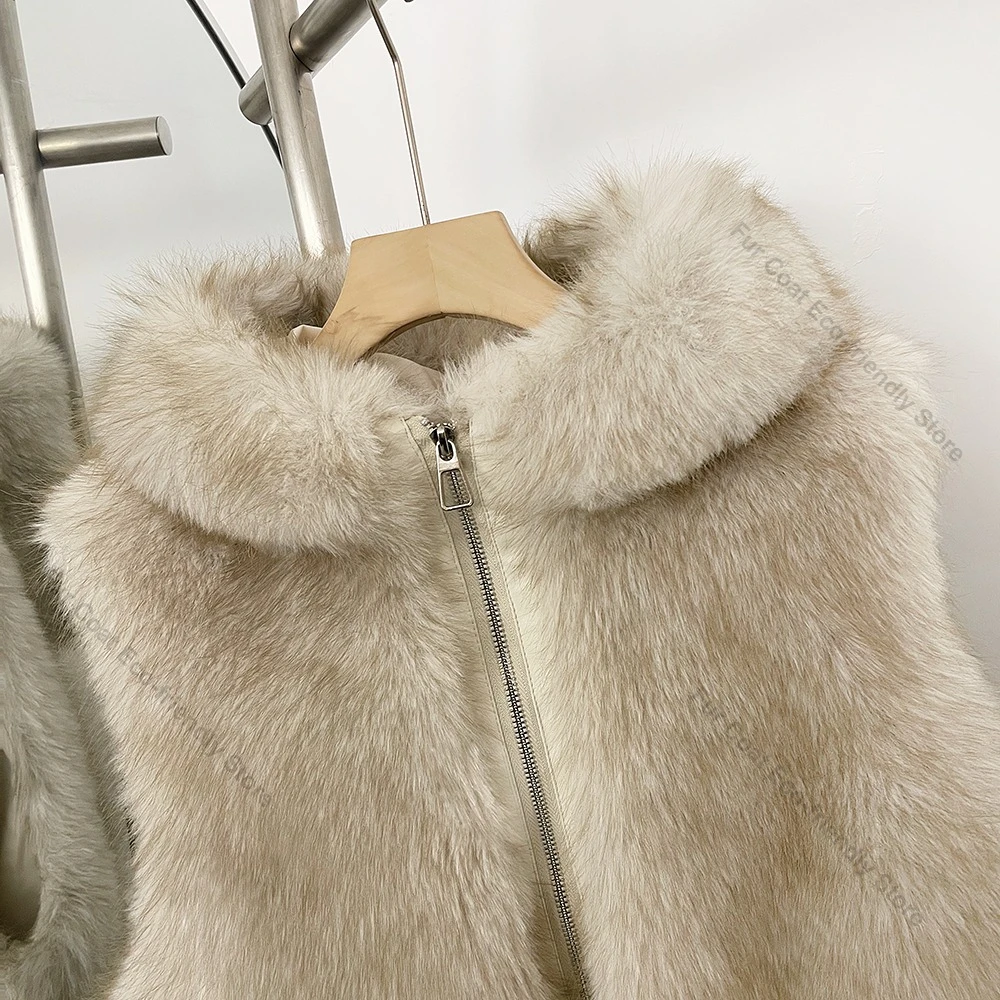 High Street Y2k Girls Hooded Sleeveless Faux Fur Coat Women Waistcoat Autumn 2026 Winter Gradient Fox Fur Vest Top Gilet Femme