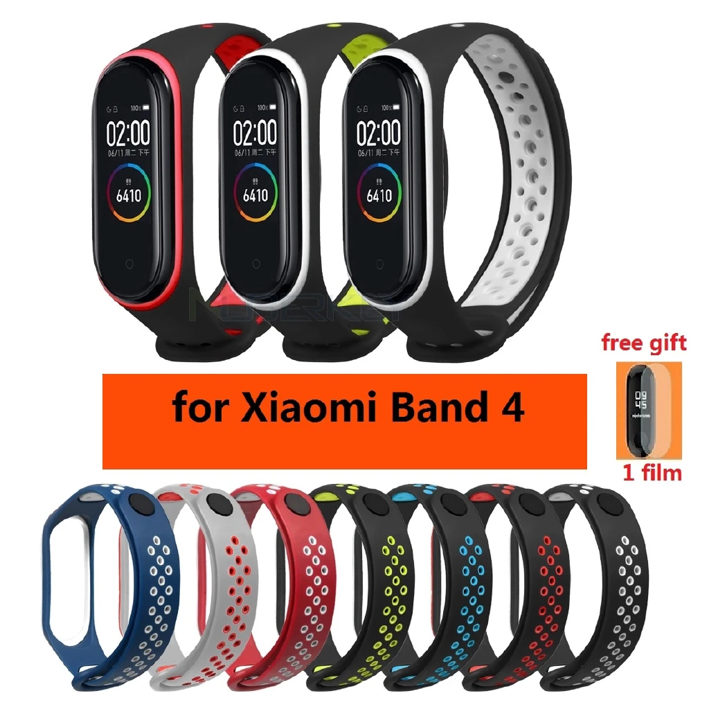 Esporte pulseira de silicone cinta para xiaomi mi banda 4 mi4 relógio inteligente substituição pulseira com filme tela