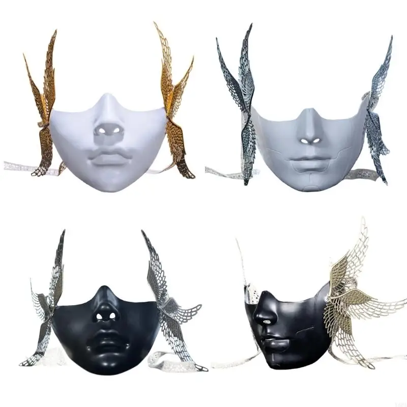 

Y88A Mechanical Mask with Wing Masquerade Mask Half Face Mask Halloween Cosplay Accessories for Women Men Masquerade Cosplay
