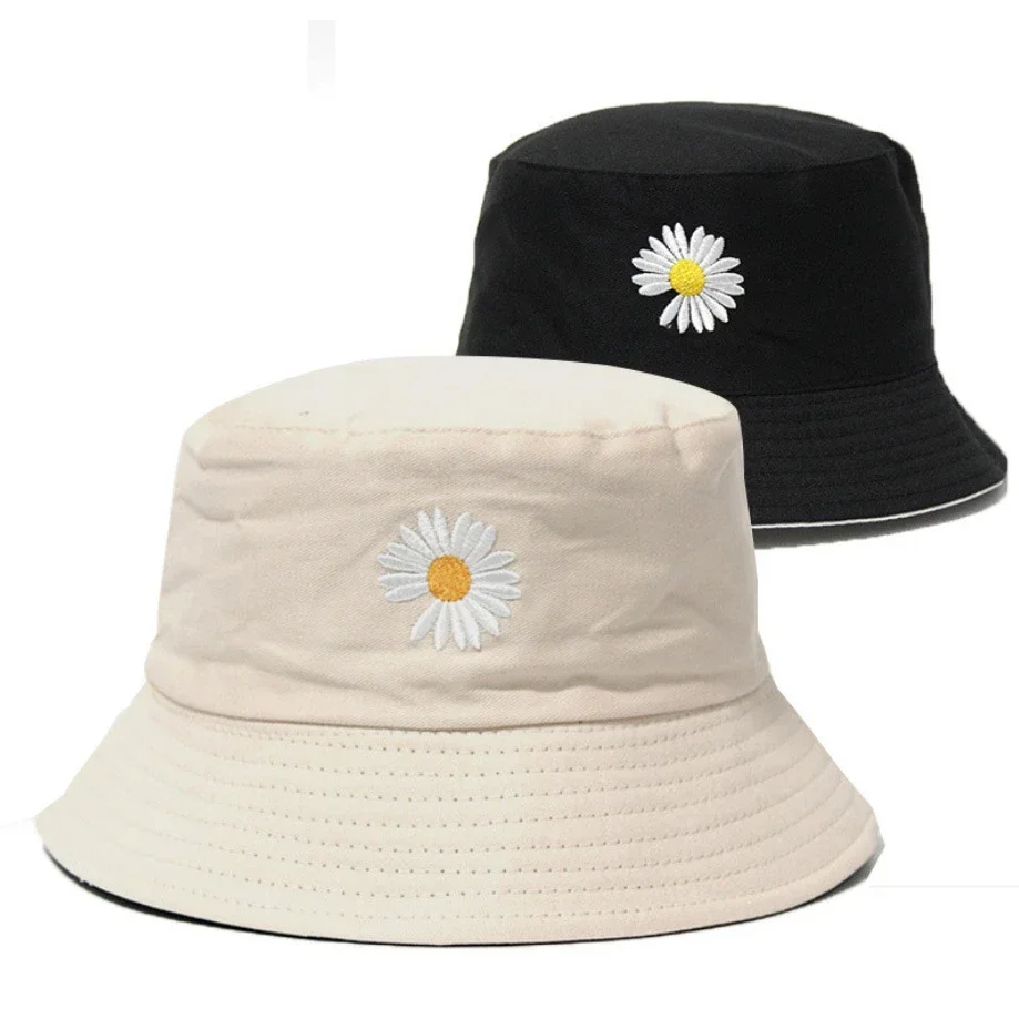 New Small Daisy Double-sided Bucket Hats for Women  Spring and Summer Sunshadesun Hat  Thin Pink Panama Cap Korean