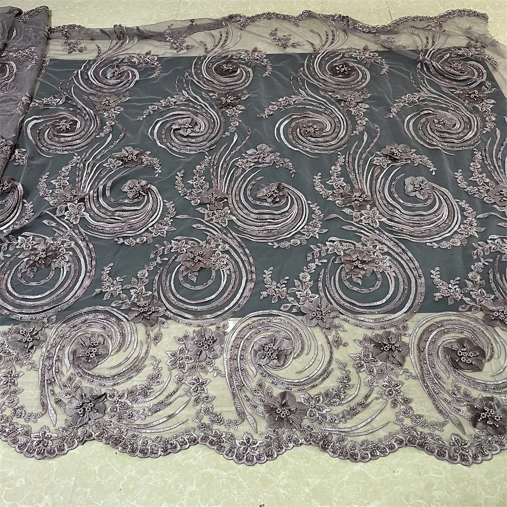 

2025 Nigerian High-Quality Tulle Lace Fabric for Sewing Wedding Party Dress Chiffon Guipure Embroidery Cotton 5Yard JL537