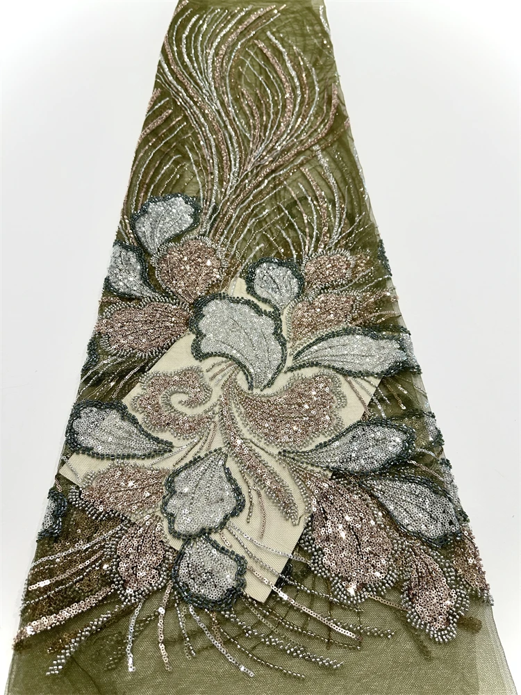 Африканский тюль, кружевная ткань, 2025 г., французская сетчатая ткань с бусинами, вышивка, блестки, кружево, тюль, сетка, нигерийское платье, 5 ярдов