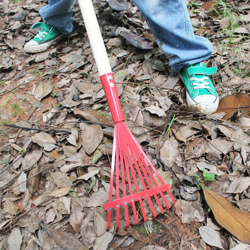 1/4 szt. Mini Zestaw Narzędzi Ogrodowych Zabawka Grabie Spadochronka Motyka i Grabie do Liści Odłączane Rękojeści z Prawdziwego Drewna Łatwe w Użyciu do Zbierania Liści na Trawniku