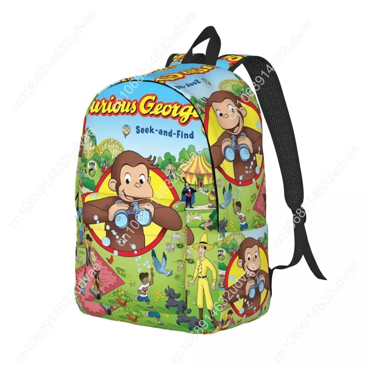 Curious George Monkey Cartoon Classical Backpack Outdoor Student Hiking Travel TV Series Daypack Men Women College Shoulder Bag
