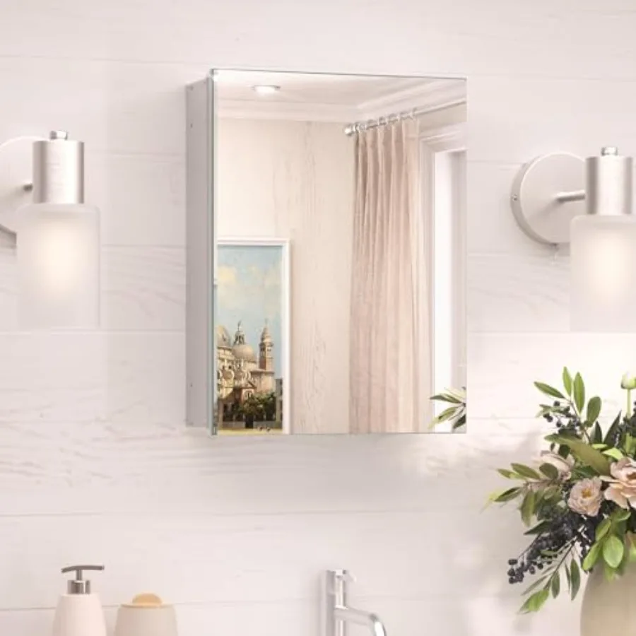 

Recessed Medice Cabet with Mirror Alumum Frameless Bathroom Mirror with Storage Stepless Adjustable Surface Mount Medicine Cabi