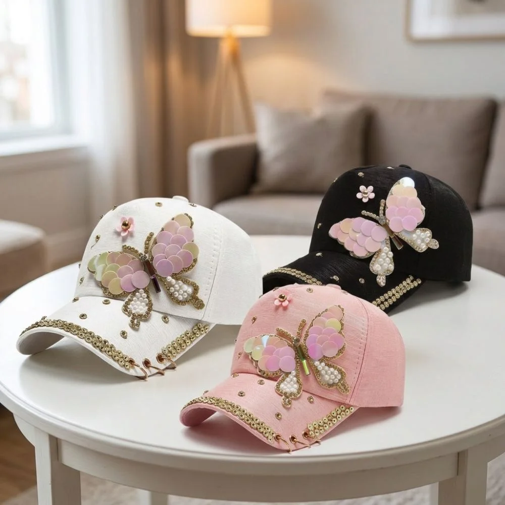 Sequined Butterfly Shiny Baseball Cap Versatile Sun Protection Women's Sun Hat Breathable Lightweight Peaked Cap Outdoor Travel