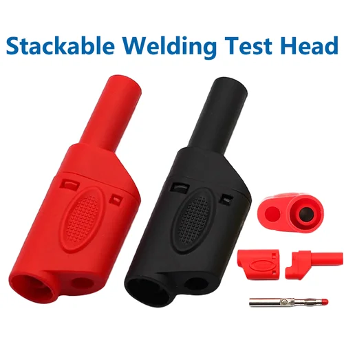 20 piezas/4mm negro rojo macho funda retráctil apilable conector Banana cubierto totalmente aislado cable de seguridad conector de soldadura