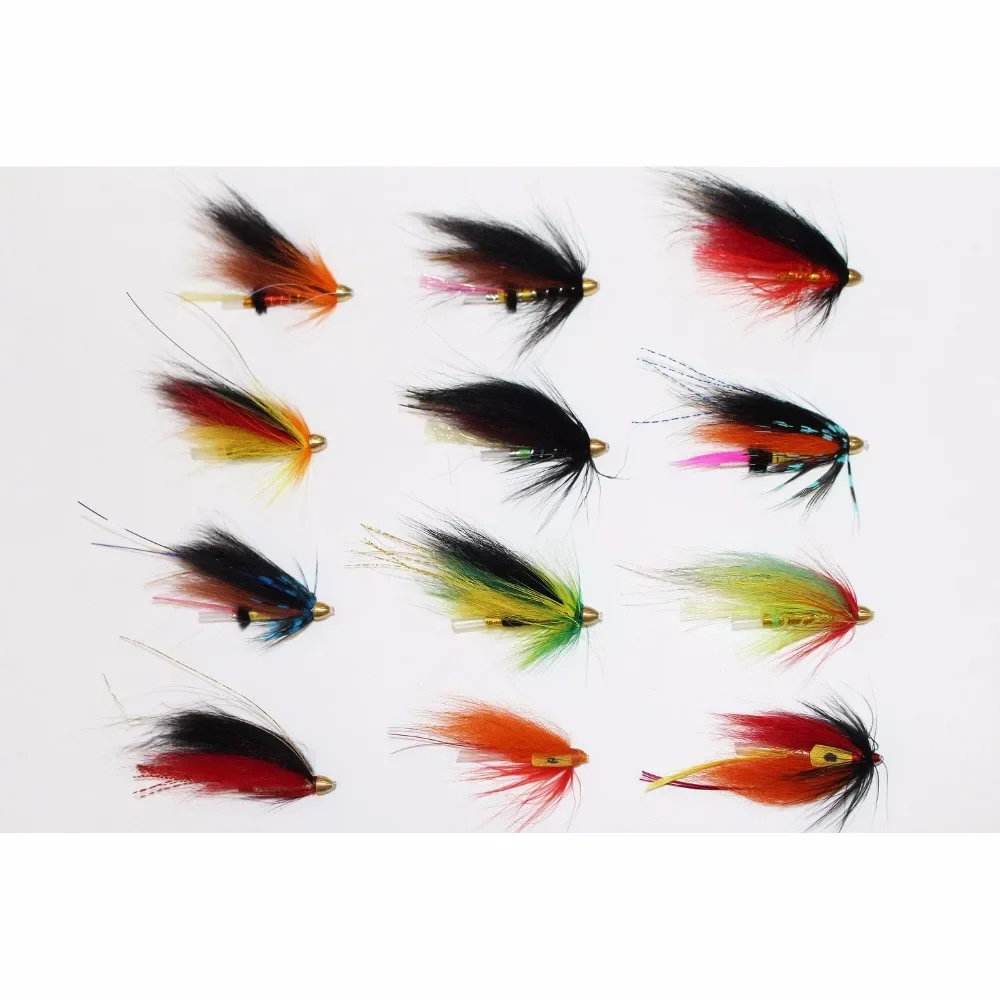 Tigofly 12 pcs assorted Tube Fly Set For Salmon Trout Steelhead Fly Fishing Flies Lures Set