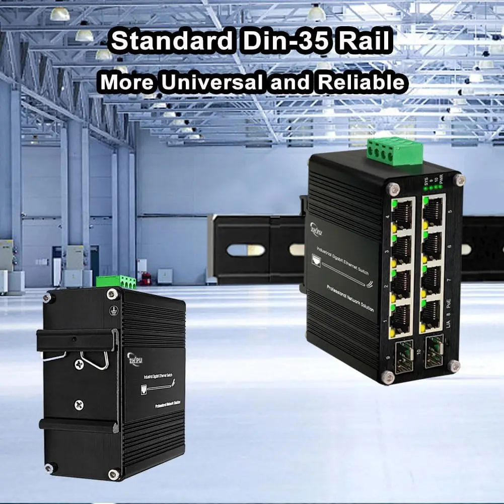 Industrial Managed 8-Port Gigabit PoE+ Switch with 2 SFP Slots, 240W Budget, DIN Rail Mount, Web Managed