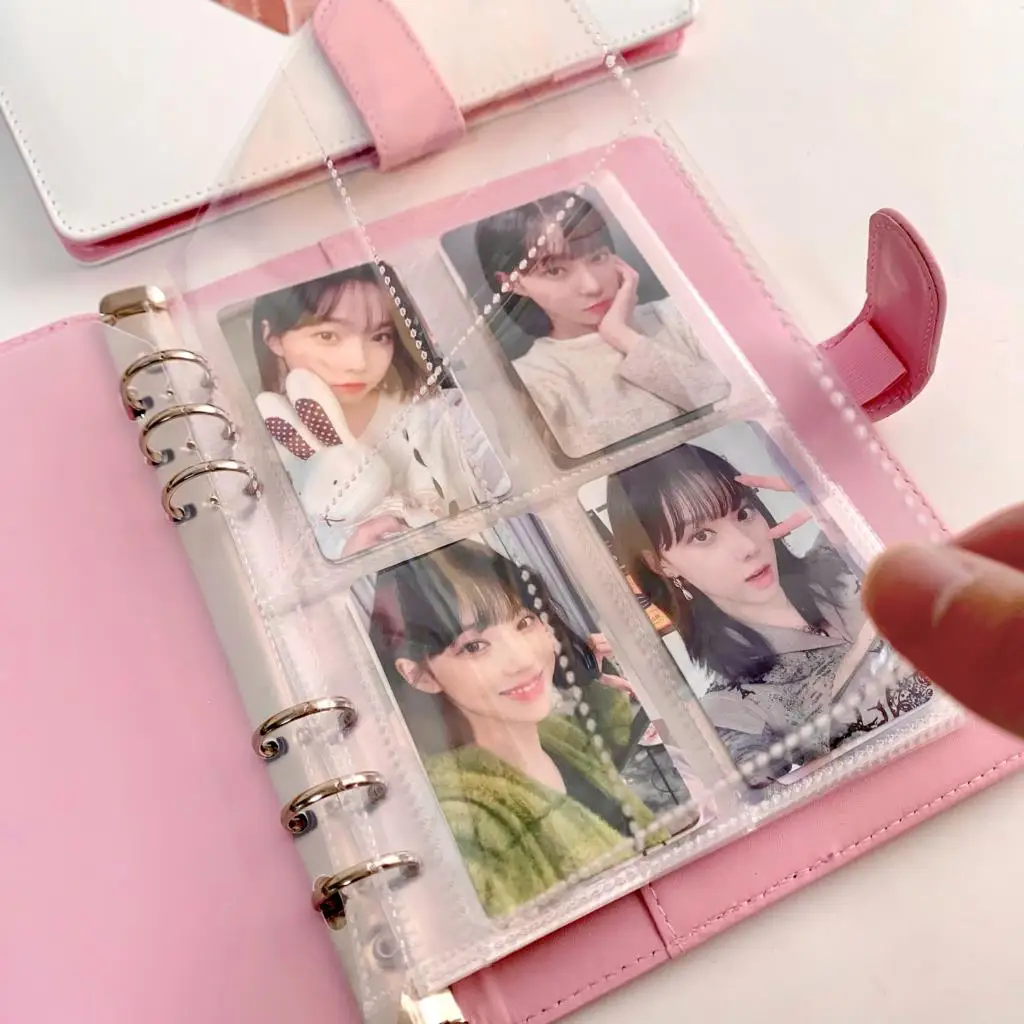 Penutup kartu foto Binder kulit Pu warna permen alat tulis buku penyimpan Album kartu foto longgar Kpop lucu