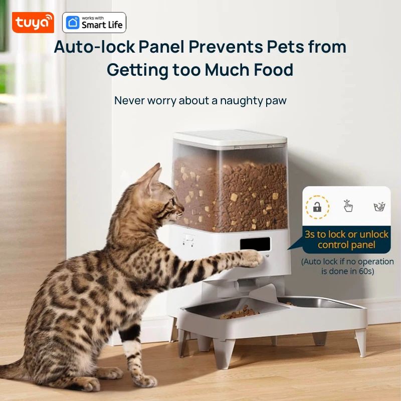 Tuya Wi-Fi 5L Automatic Pet Feeder, Dual feeding function, Smart Life APP, Remote Control-Dispenses Kibble For Dogs And Cats