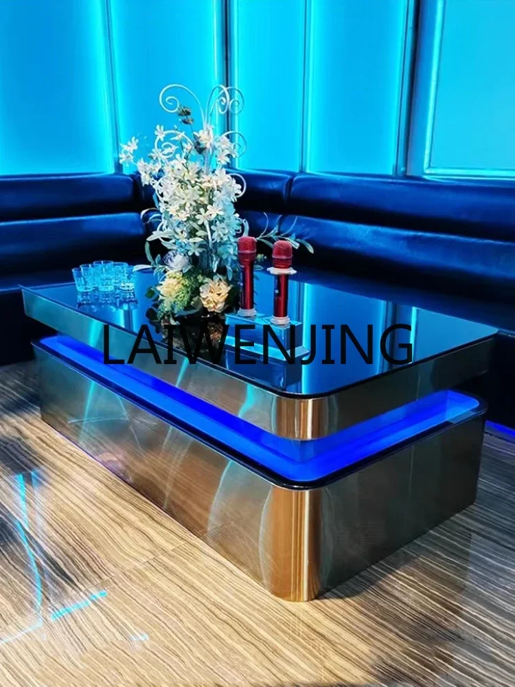 

KTV luminous coffee table light luxury titanium tempered glass card seat party room bar coffee table customization