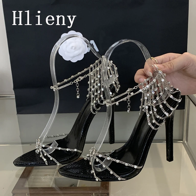 Hlieny 2024 New Summer Fashion Rhinestone Crystal Sandals Women's Night Club Stripper High Heels Ankle Strap Ladies Shoes