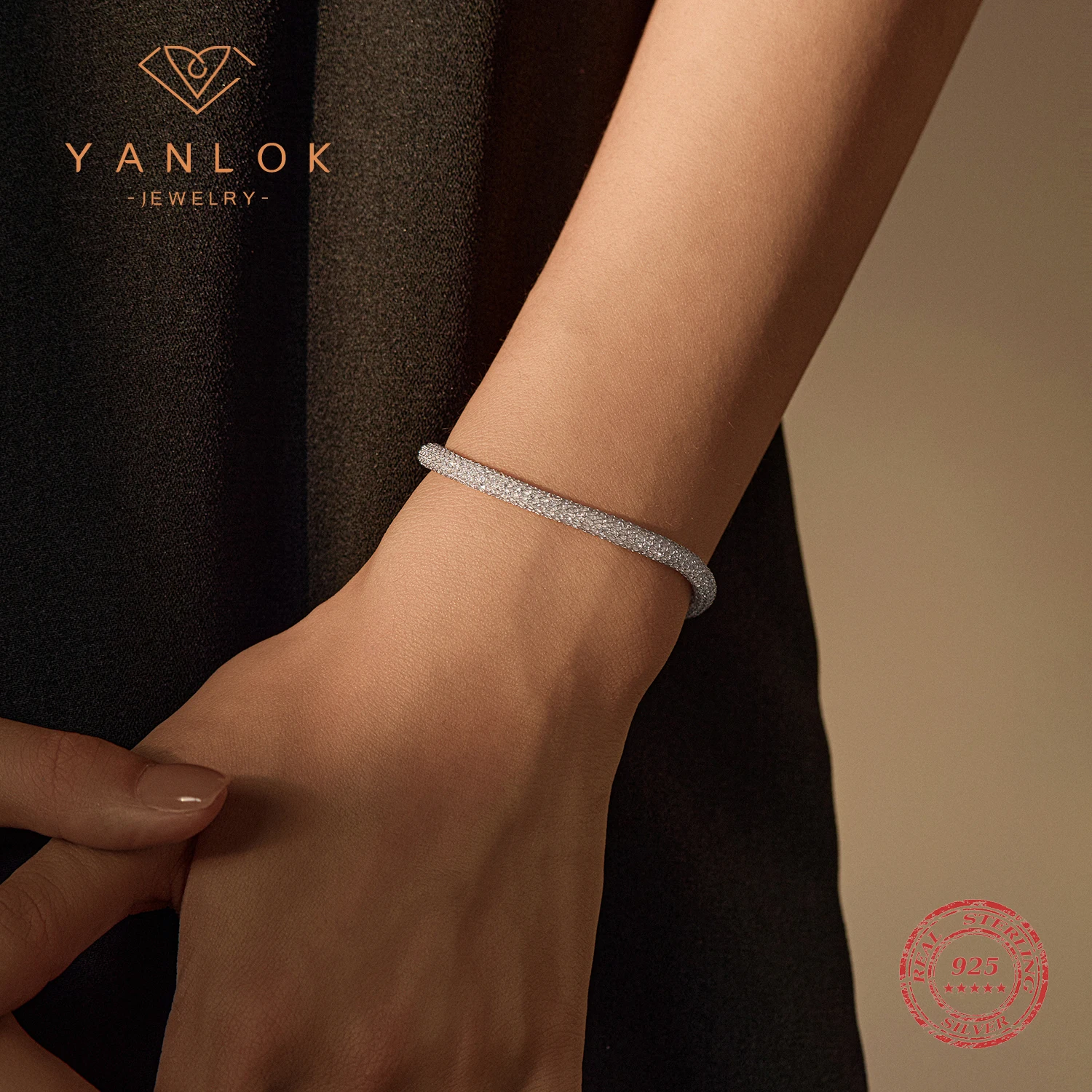 

YANLOK 925 Sterling Silver Exquisite Shiny Reticular Weaving Bracelet For Women Party Fine Jewelry Accessories