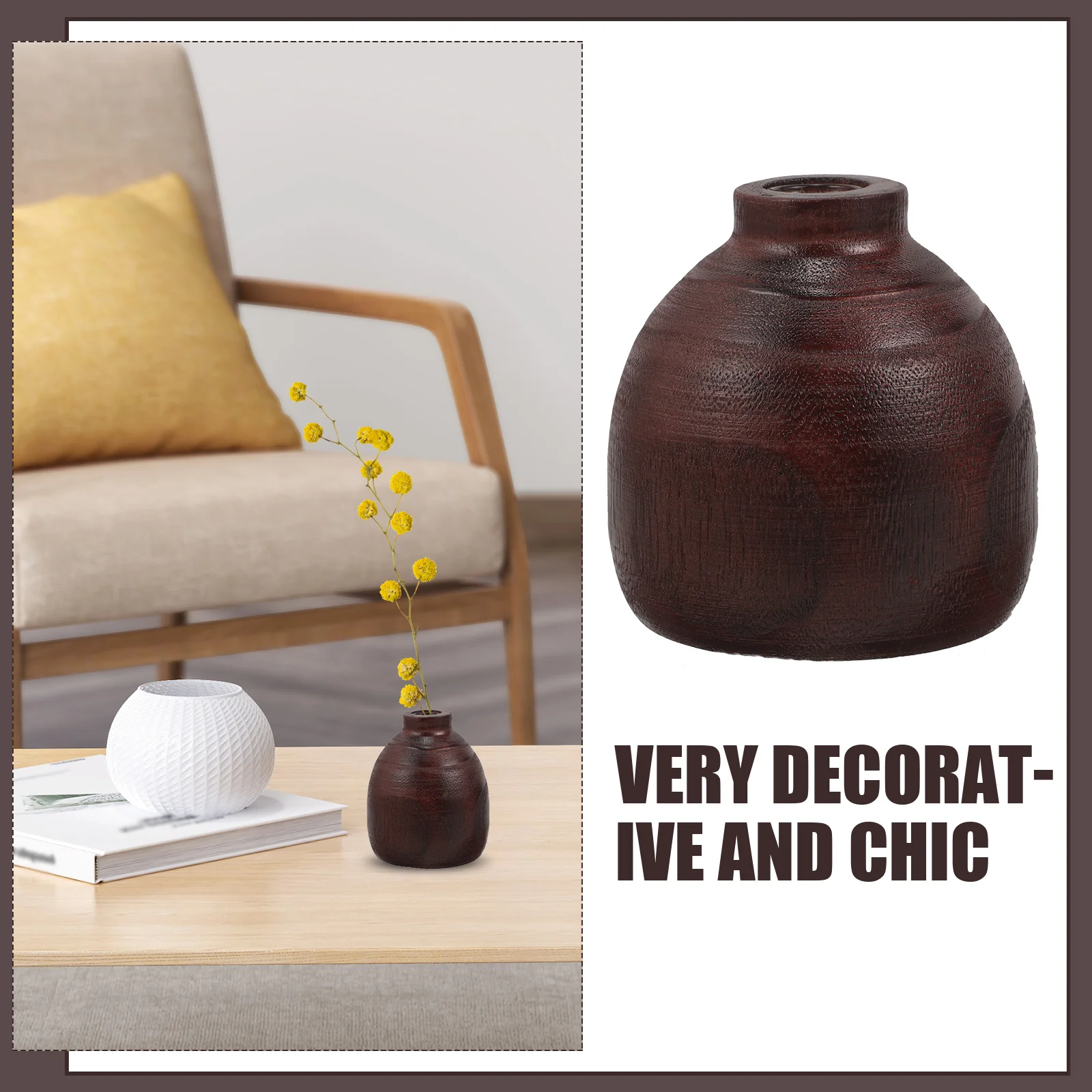 

Solid Wood Japanese Style Vase 6.7 Inch Small Modern Wooden Flower Vase For Home Office Decor Table Centerpiece Dried Flower