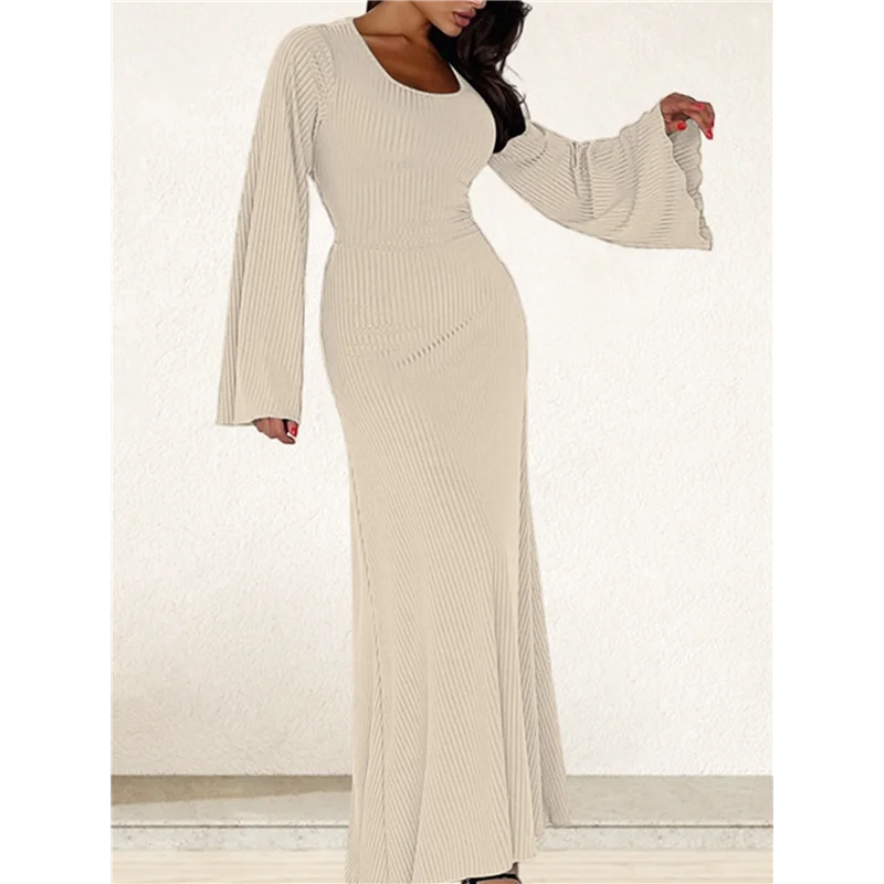 Nuevo vestido de invitados de boda para mujer, vestido largo ajustado de punto acanalado de manga larga, vestidos formales de otoño