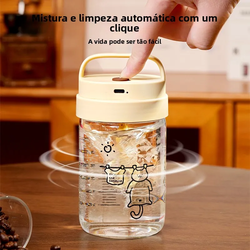Copo Elétrico Automático de Vidro com Escala para Crianças, para Leite em Pó e Shake de Leite de Soja, Estilo Fresco, Design ...