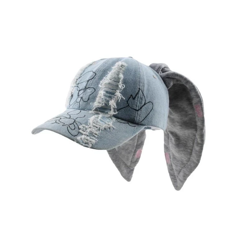 Von Prominenten inspirierte Niche Rabbit Ear Denim Ripped Baseball Cap Washed Graffiti Hip-Hop Sun Hat Trendy Cap – Detail 5