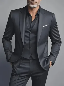 Elegant Men's Suit Sets- Slim Fit Tuxedo Set for Weddings & Formal Occasions, Black Suit 2