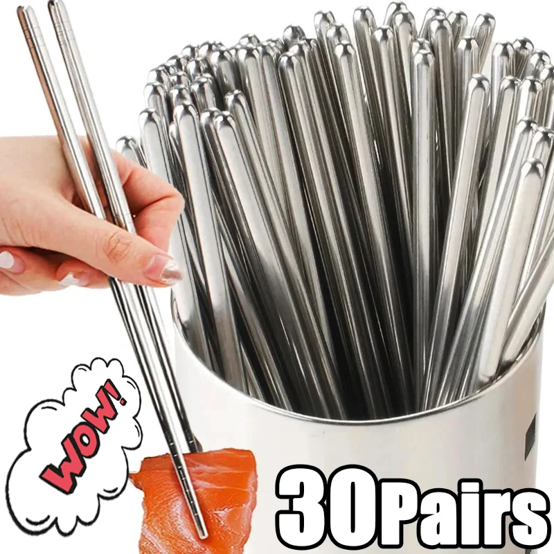 30/1Pair Chinese Chopsticks Stainless Steel Non-slip Sushi Chopstick Korean Japanese Food Metal Stick Reusable Kitchen Tableware