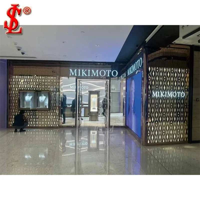 custom.Luxury Champagne Jewelry Display Showcase Boutique Shopfitting Counter Minimalist Watch Cabinet Whole Shop Solution