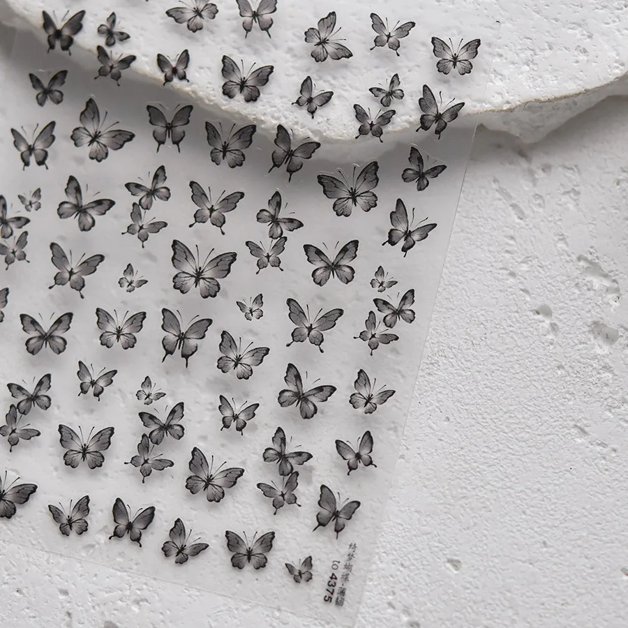 Chic abstracto negro punta francesa 5D Nail Art pegatina artística patrón curvo fragmento líneas asimétricas autoadhesivo manicura Deca