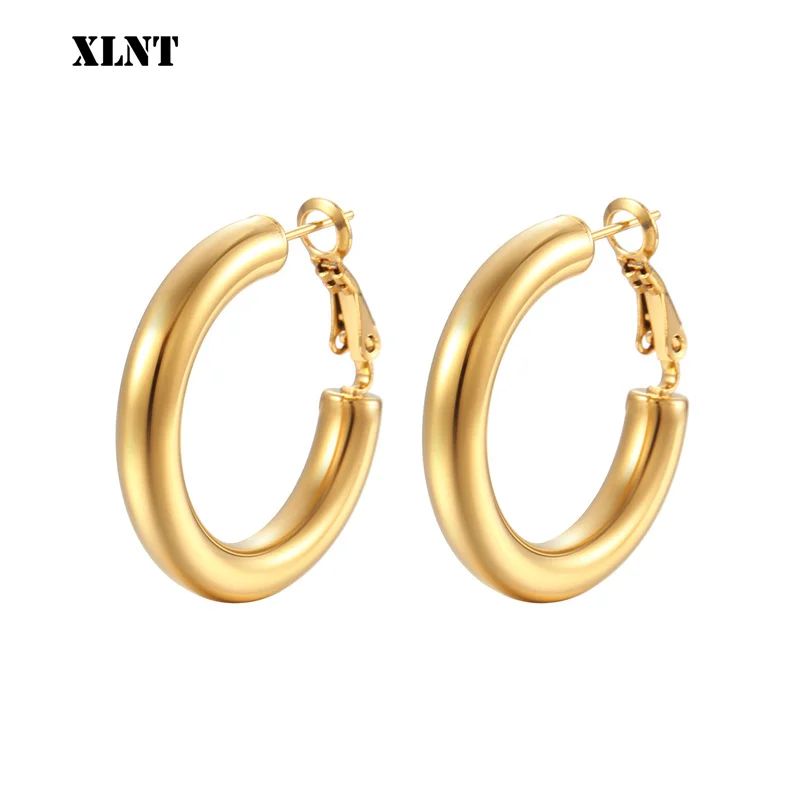 XLNT Gold color circle creole earrings, Stainless Steel Big Round wives Hoop Earrings gifts for women