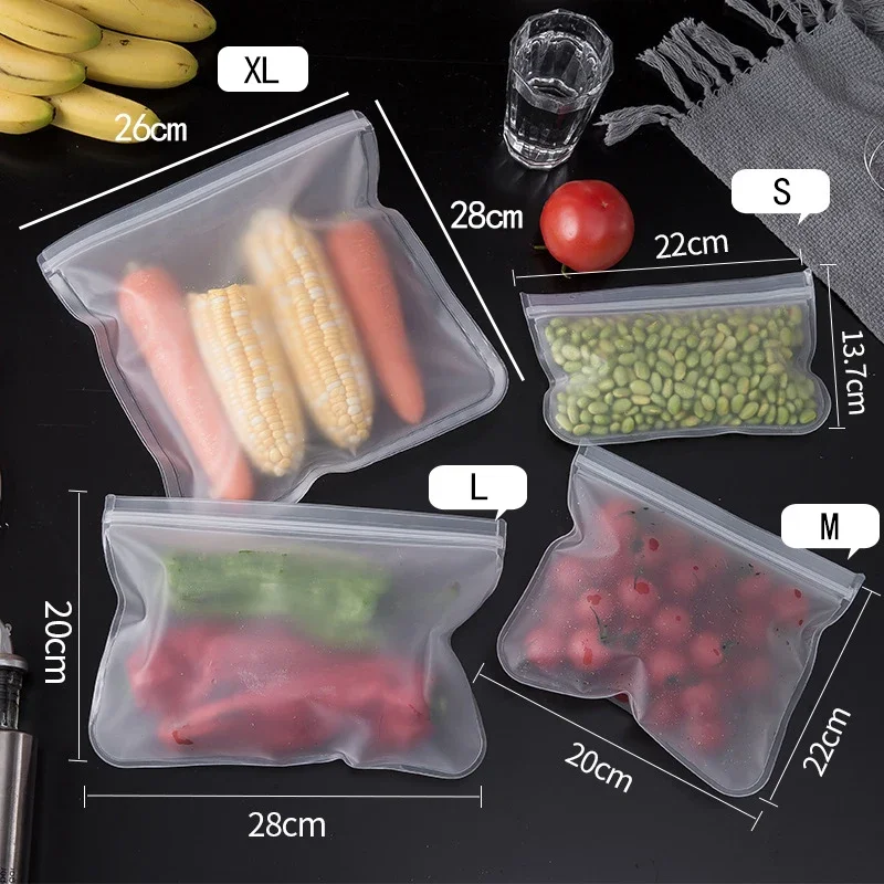 Kitchen Accessories Fruit and vegetable Silicone Bag Reusable Fresh-keeping Sealed Bag Refrigerator Food Storage Ziplock Bag