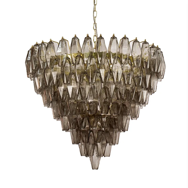 2026 grey ceiling glass chandelier, dimmable, suitable for home decoration in living room, LED, stainless steel lustre