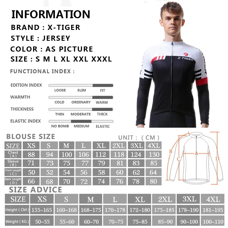 X-TIGER Winter Bike Jersey Men\'s Long Sleeve Thermal FleeceCycling Jersey with Pockets Road Bicycle Shirt