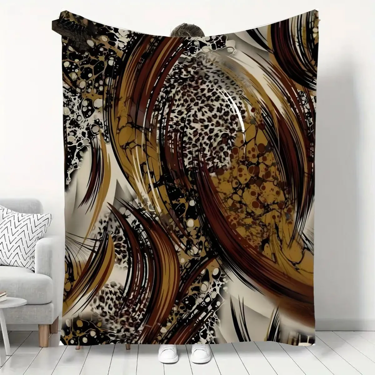 Opulent Abstract Leopard Print Throw Blanket Large Sofa Bed Throw Luxury Boho Chic Home Decor 150x200cm
