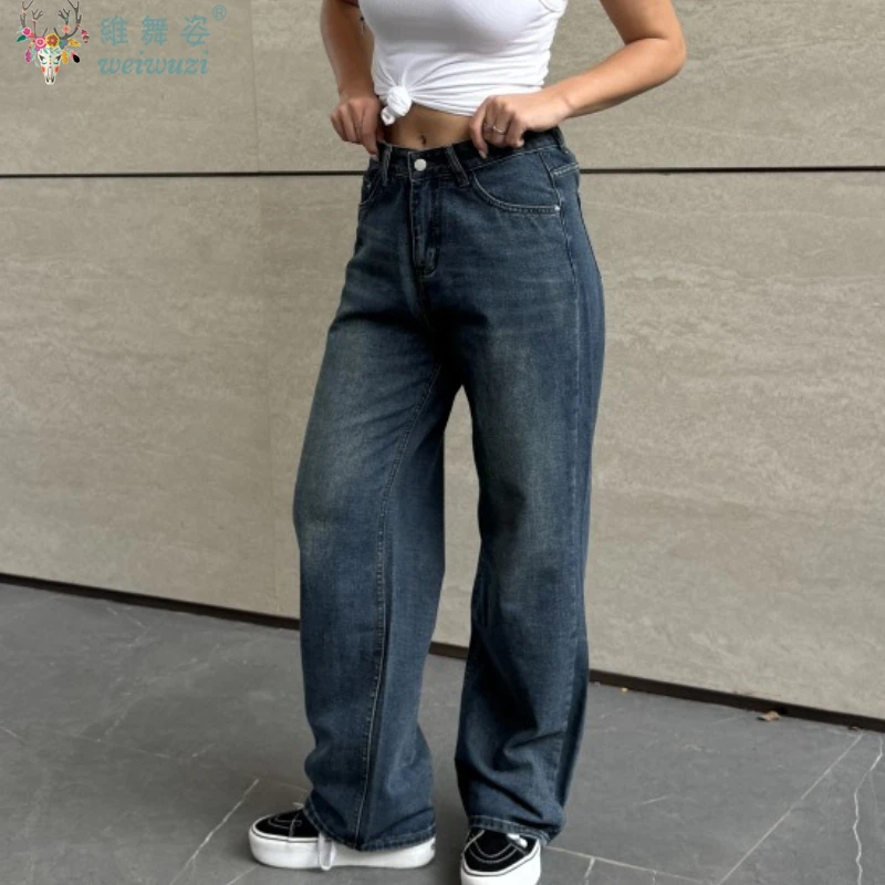 

Женские джинсы с высокой талией и широкими штанинами, весна 2026, модные повседневные прямые брюки из денима на пуговицах, осенние, удобные, в уличном стиле