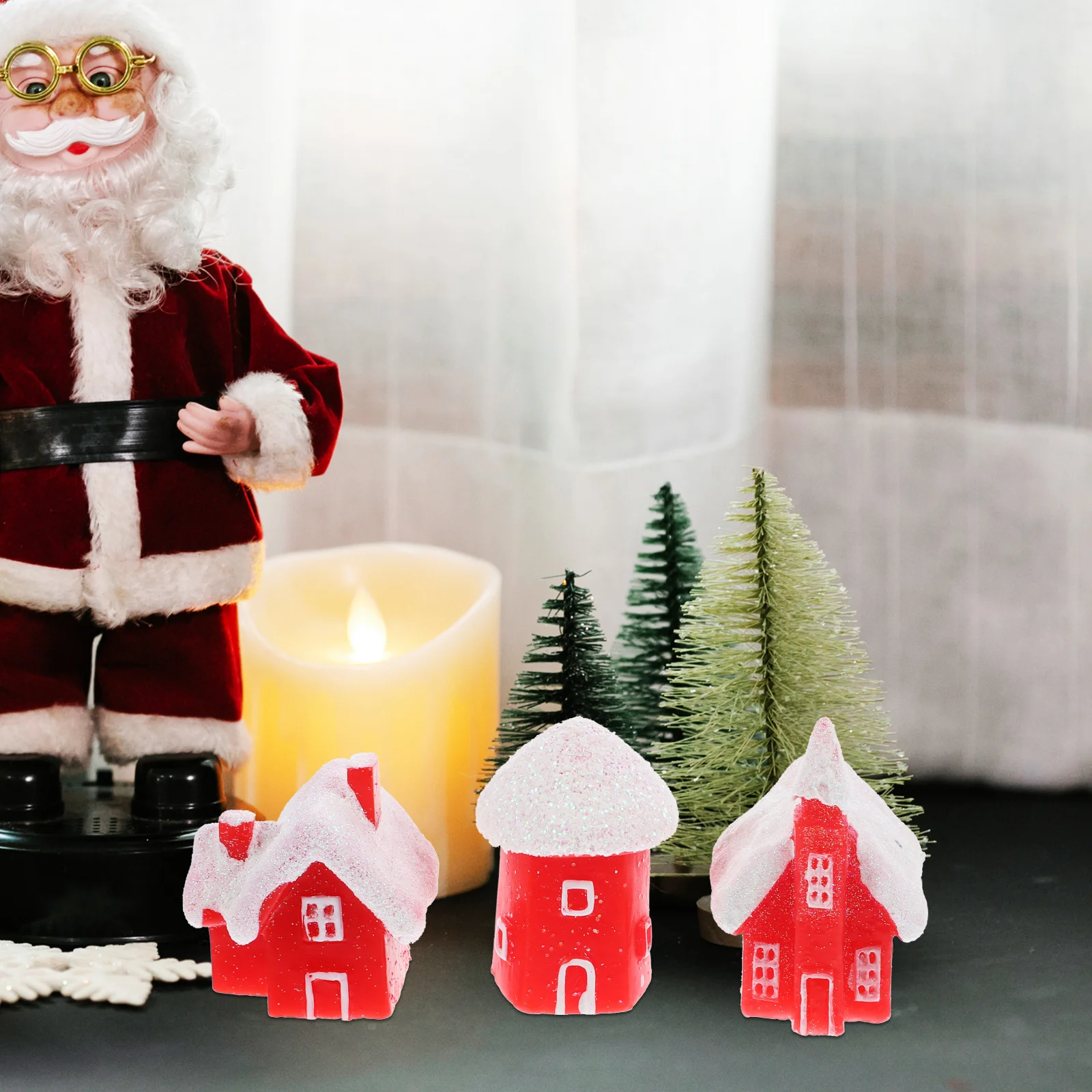 

6Pcs Resin Miniature Snow House Decor Christmas Themed Micro Landscape Ornament for Desktop Garden Room Decor Xmas Mini