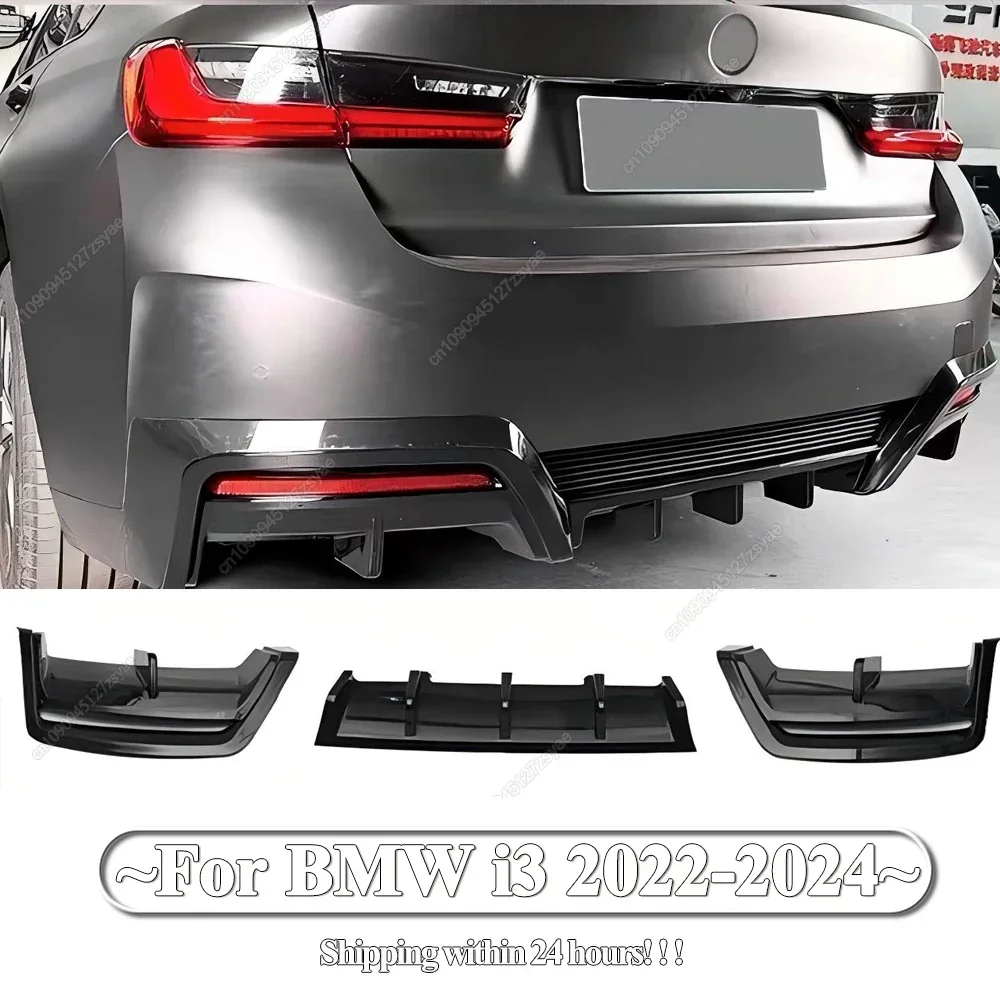 3PCS Car Rear Bumper Diffuser Splitters Spoiler Plate Lip Protector Cover For BMW i3 2022 2023 2024 Body Kits Gloss Black Tuning