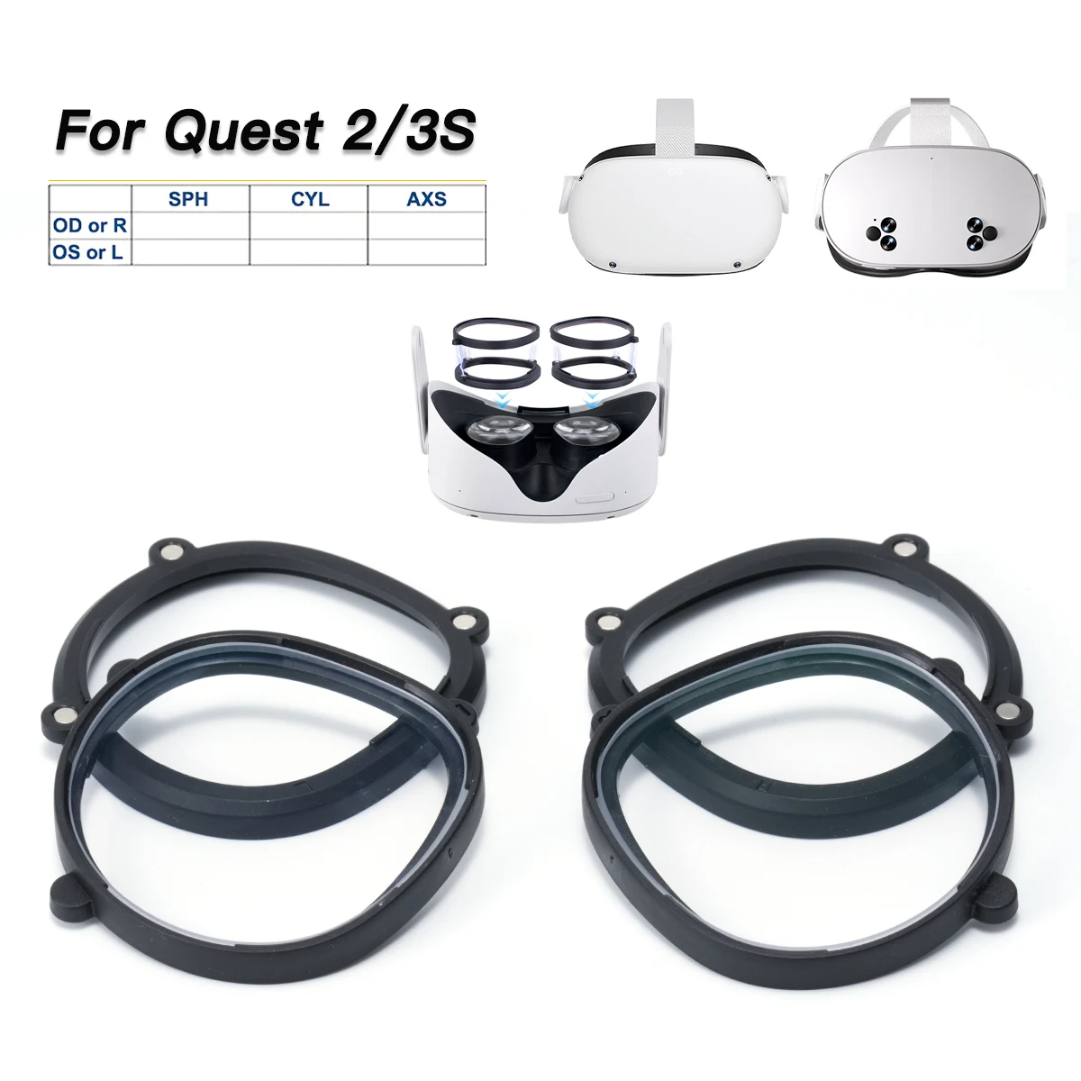 Image of Maßgefertigte Linsen für Meta Quest 2/Quest 3S VR-Brillen gegen Kurzsichtigkeit, Weitsichtigkeit, Astigmatismus, Blaulichtfilter, Blendschutz, magnetische Linsen-Zubehörteile